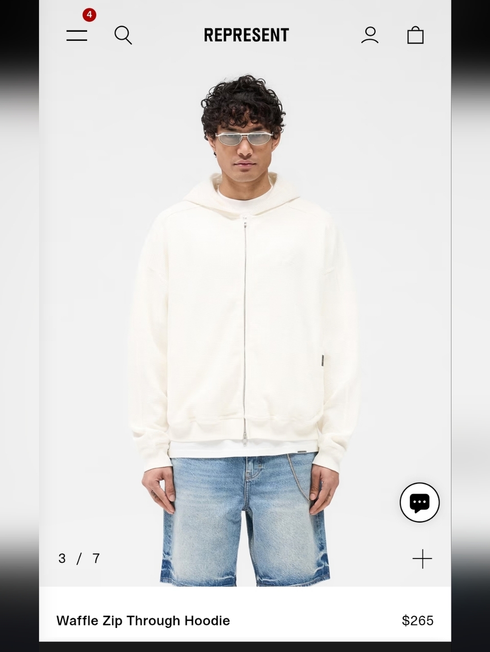 Represent Waffle Zip-Through Hoodie - Off White
